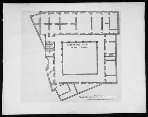 1665 De Rossi Original Antique Architectural Plan, Print of Santo Spirito Palace Florence