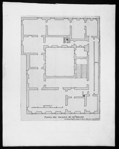 1665 De Rossi Original Antique Architectural Plan, Print of Millini Palace, Rome, Italy