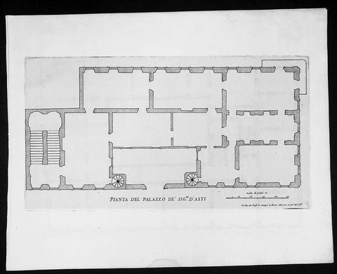 1665 De Rossi Original Antique Architectural Plan, Print of Alfieri, Asti Palace Monferrato, Italy