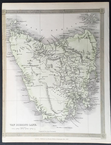 1837 Thomas Kelly Antique Map of Van Diemens Land - Tasmania, Australia