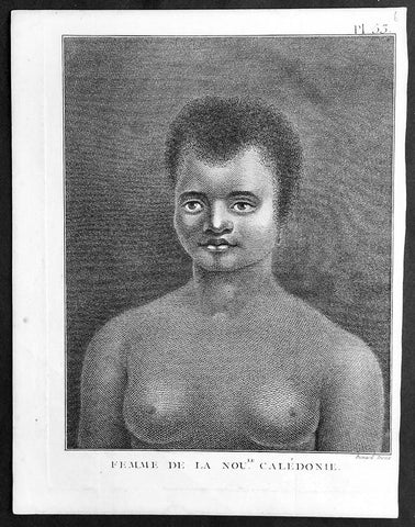 1778 Capt. Cook Antique Print Portrait of a Woman of New Caledonia Visit in 1774