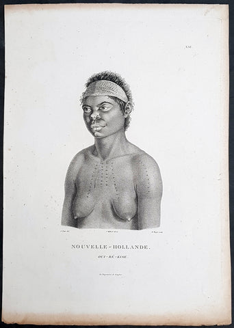 1807 Baudin & Petit Antique Print Sydney Aboriginal Wárrgan, Bennelong's Sister
