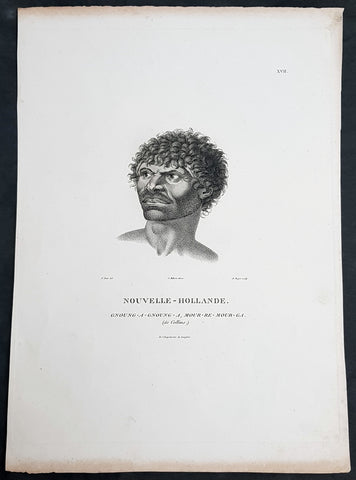 1807 Baudin & Petit Antique Print Sydney Aboriginal Gnung-a Gnung-a Murremurgan - Bennelong