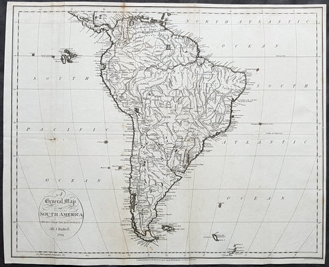 1794 John Russell Large Antique Map of South America