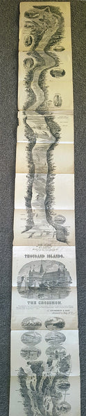 1866 A.R. Waud Long Folding Antique Map St Lawrence River Niagara Fall to Quebec