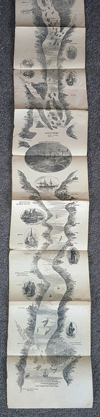 1866 A.R. Waud Long Folding Antique Map St Lawrence River Niagara Fall to Quebec