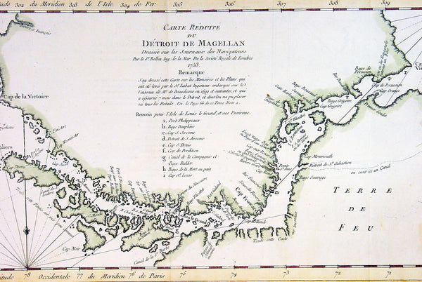 1753 Bellin Antique Map of the Magellan Straits, South America