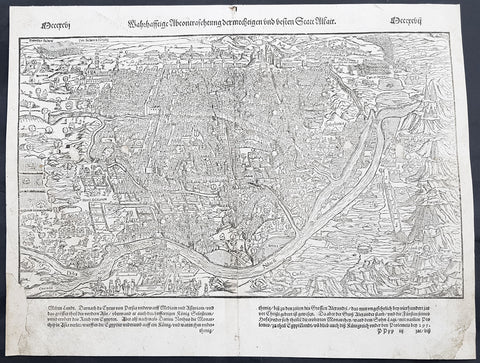 1575 Sebastian Munster Antique Map Birds Eye View of Cairo, Egypt