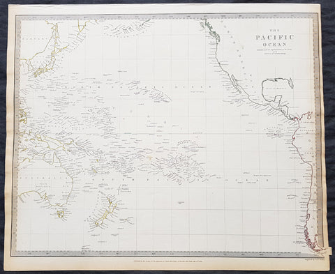 1840 SDUK Antique Map of The Pacific Ocean, North America, Japan, Australia, New Zealand