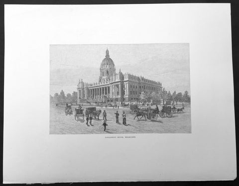 1886 Pic. Australasia Large Antique Print of Parliament House Melbourne Victoria