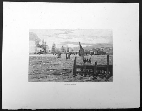 1886 Pic. Australasia Large Antique Print View of Wellington, New Zealand