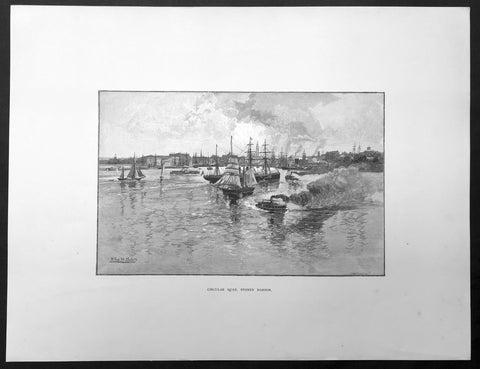 1886 Pic. Australasia Large Antique Print View of Circular Quay Sydney Australia