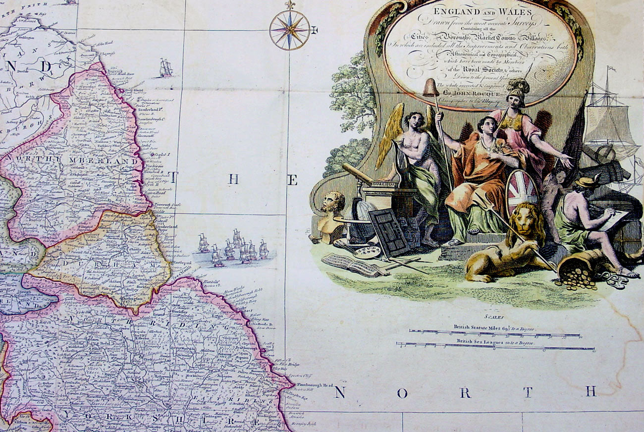 1761 John Rocque & Robert Sayer Very Large Antique Map of England & Wa ...