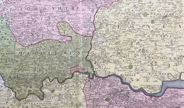1741 Large Homann Antique Map of London Surrey - Birds Eye View of London
