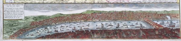 1741 Large Homann Antique Map of London Surrey - Birds Eye View of London