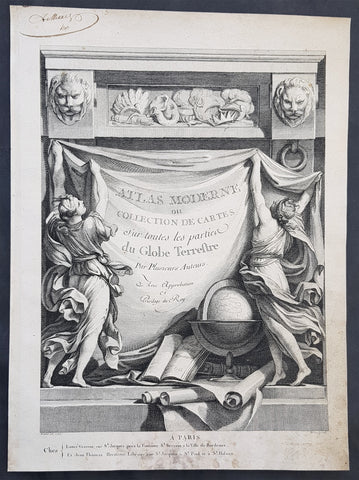 1762 Bonne, Janvier, & Zannoni Original Antique Atlas Title Page to Atlas Modern