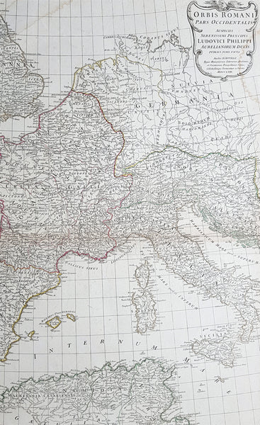 1764 D Anville Large Antique Map of the Western Roman Empire Dalmatia to Britain