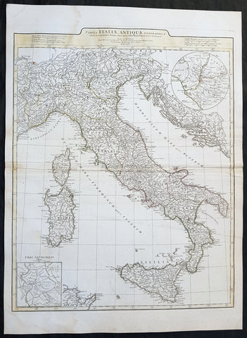 1764 J B D Anville Large Original Antique Map of Italy inset plan of Rome