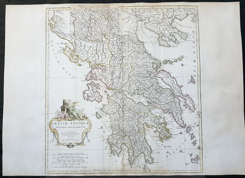 1762 J B D Anville Large Original Antique Map of Greece & Balkans