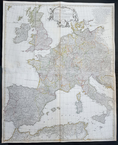 1754 D Anville Large Original Antique Map of Western Europe British Isles - Rare