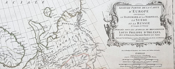 1758 D Anville Very Large Antique Map of Norway Sweden Iceland, Baltics & Russia