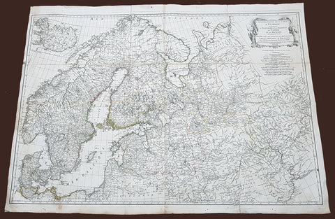 1758 D Anville Very Large Antique Map of Norway Sweden Iceland, Baltics & Russia
