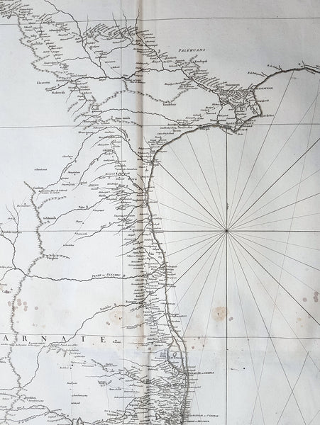 1753 D Anville Large Original Antique Map of SE Coromandel Coast of India - Rare