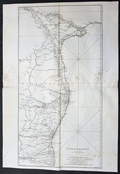 1753 D Anville Large Original Antique Map of SE Coromandel Coast of India - Rare