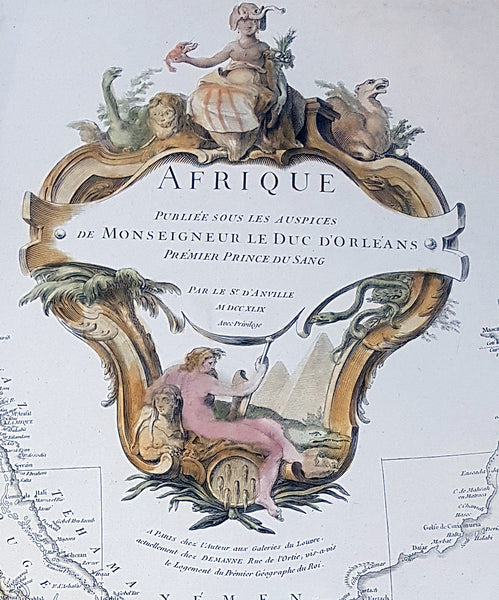 1759 J.B. D' Anville Large Original Antique Map of Africa - Beautiful