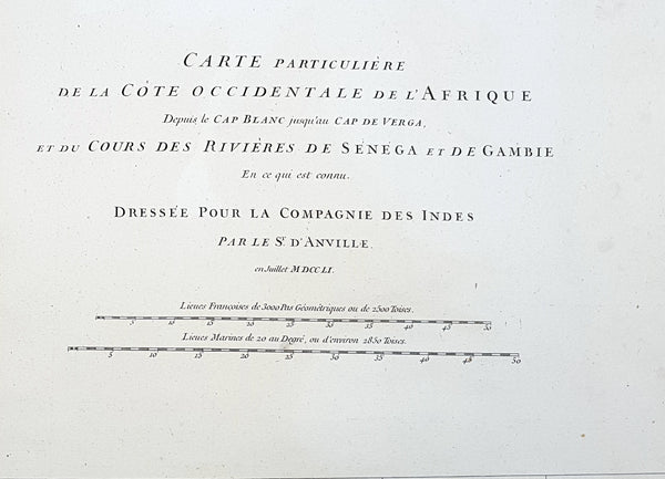 1751 D Anville Very Large Antique Map The West Coast of Africa, Gambia & Senegal