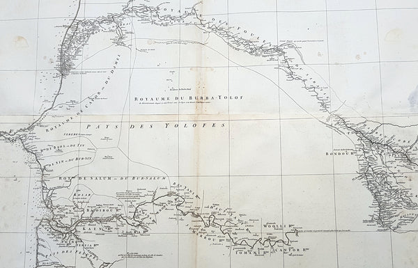 1751 D Anville Very Large Antique Map The West Coast of Africa, Gambia & Senegal