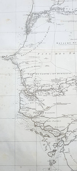 1751 D Anville Very Large Antique Map The West Coast of Africa, Gambia & Senegal