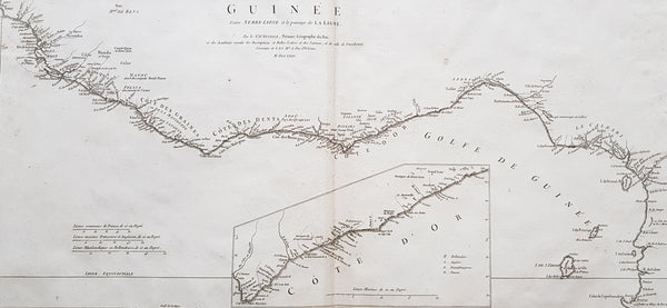 1775 J B D Anville Large Antique Map Gulf of Guinea West Africa Liberia to Gabon