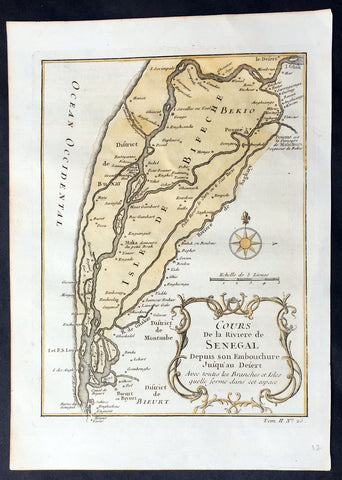 1757 Nicolas Bellin Original Antique Map Saloum River Delta, Senegal West Africa