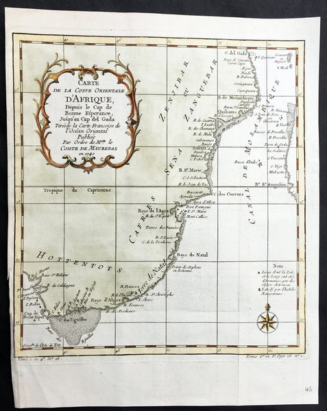 1740 Bellin Antique Coastal Map of South East Africa - South Africa to Zanzibar
