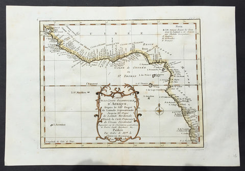 1739 Bellin Original Antique Map The West Coast of Africa - Senegal to Cameroon
