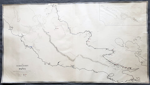 1930 Evan Gill Antique Map of Missions in PNG - Brother to Eric & MacDonald Gill - Unique