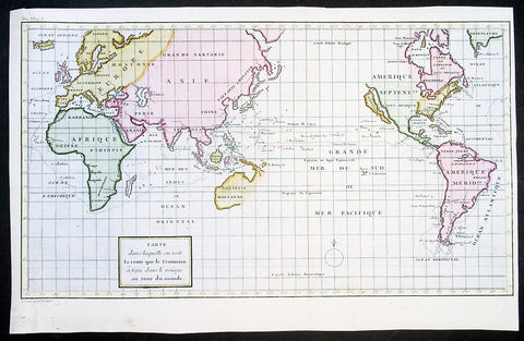 1750 Admiral George Anson & Lattre Large Antique World Map, California Island