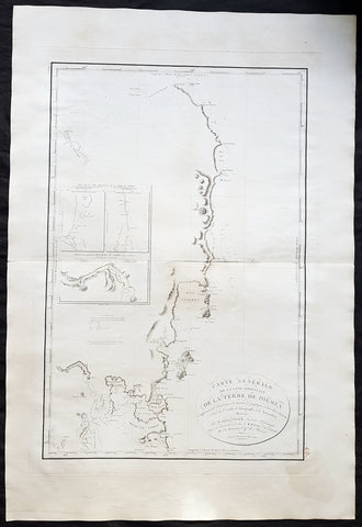 1802 Louis de Freycinet Large Antique Map of East Coast of Van Diemens Land, Tasmania - Rare