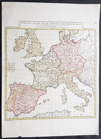 1782 J B D Anville Large Antique Map of Western Roman Europe, Britain to Italy