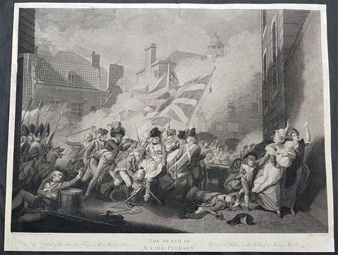 1800 John Singleton Copley Large Antique Print Death of Major Pierson, Jersey