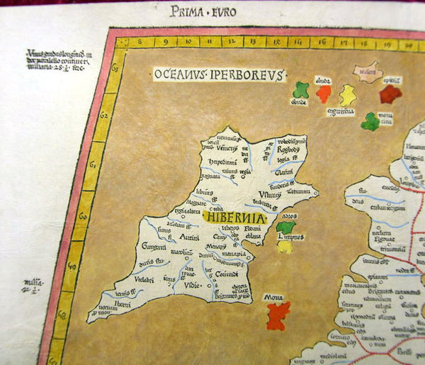 1486 Claude Ptolemy, Holle & Reger Antique Renaissance Map of Great Britain & Ireland - Rare