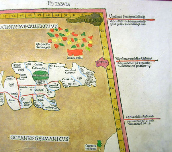 1486 Claude Ptolemy, Holle & Reger Antique Renaissance Map of Great Britain & Ireland - Rare