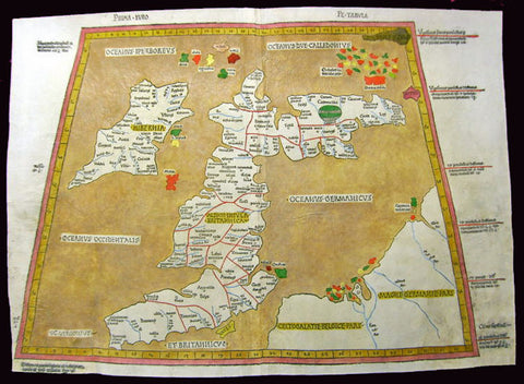 1486 Claude Ptolemy, Holle & Reger Antique Renaissance Map of Great Britain & Ireland - Rare