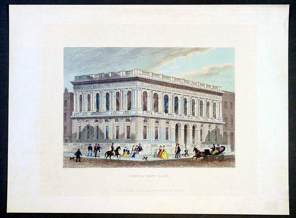 1851 Shepherd Antique Print of The Army & Navy Club, London
