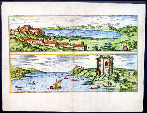 1575 Braun & Hogenberg Map of Pozzuoli Bay Naples Italy