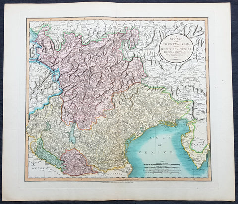 1799 John Cary Large Antique Map The Republic of Venice w/ Tyrol & Mantua Italy