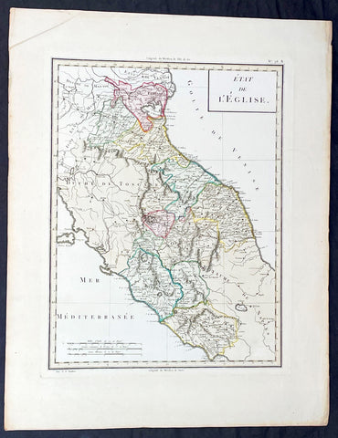 1765 Tardieu Large Antique Map Catholic States of Italy