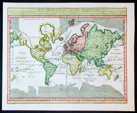 1782 Pierre Marie de Pages Large Antique World Map
