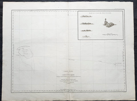 1797 Laperouse Large Antique Map of Necker Island Mokumanamana Hawaii - Menehune